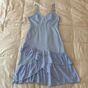 Boohoo Blue & White Striped Gingham Dress